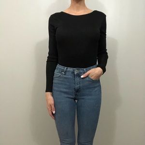 Missguided open back black bodysuit.